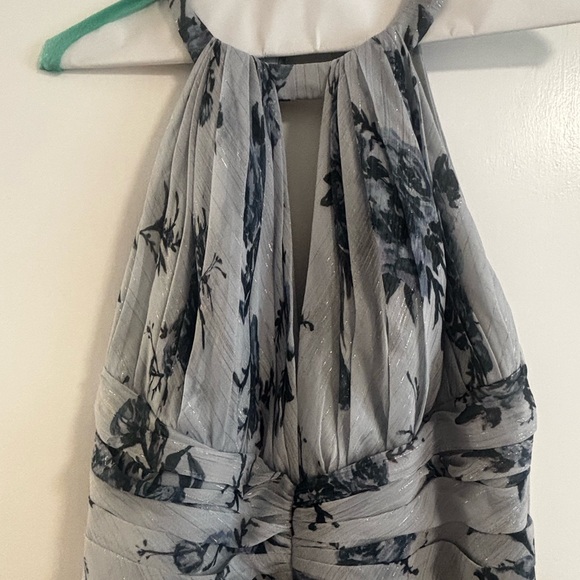 Marchesa Notte • Blue & Silver Floral Maxi Dress with open back • size 6 - Picture 8 of 16